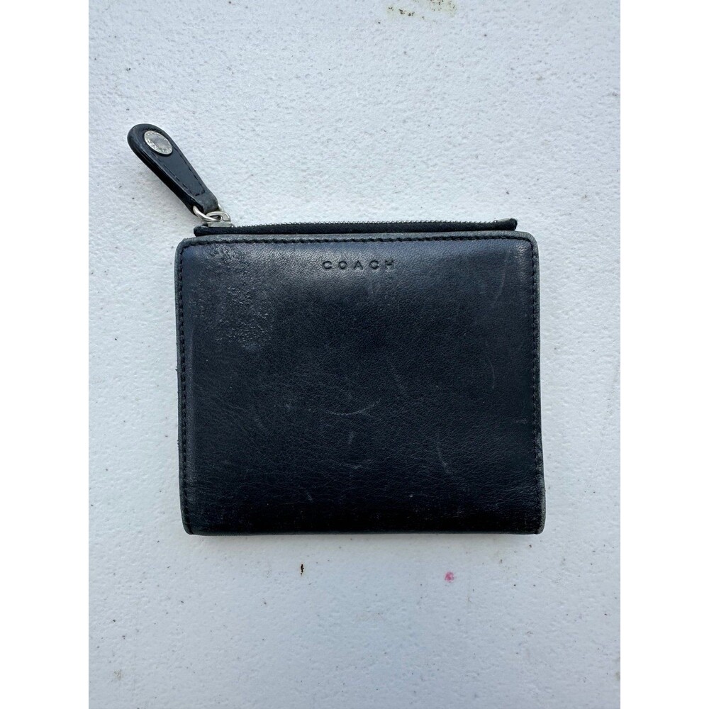 Coach Genuine Soft Leather Card Bills Sleeve Zipper Snap Button Bi-Fold Wallet